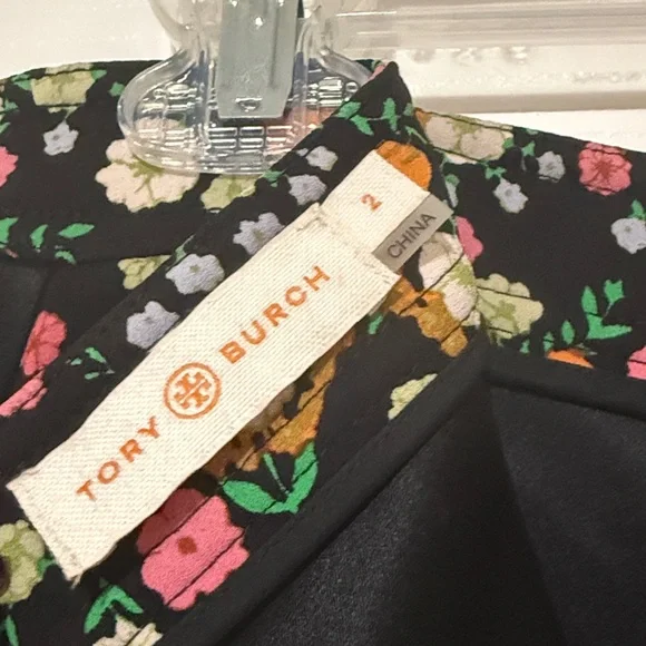 Tory Burch Wide Leg Pants Black/Floral Print Size 2 - Picture 7 of 9